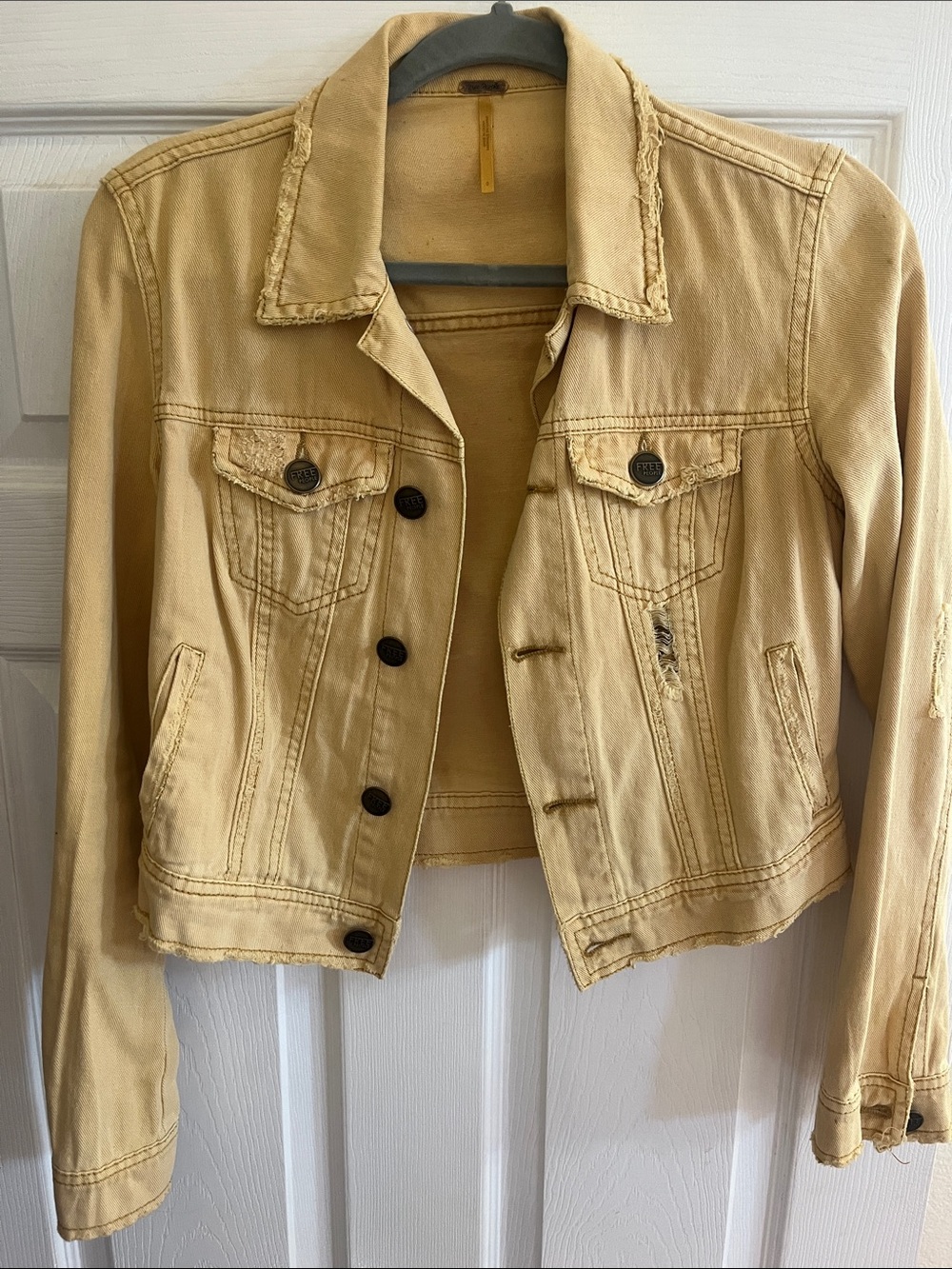 Free People Women's Cropped Yellow Denim Jacket
